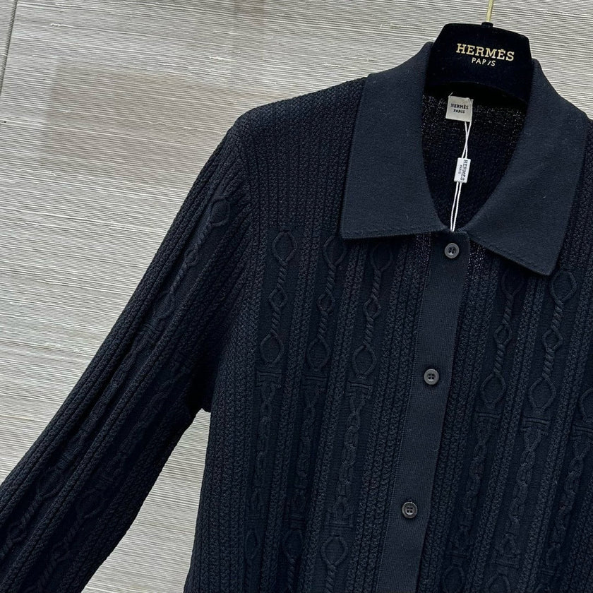 Cable Knit Button-Up Polo