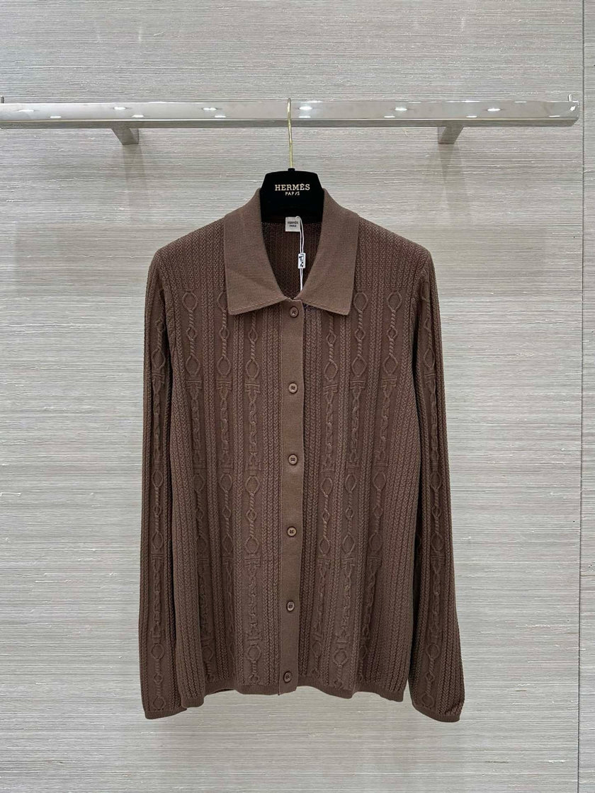 Cable Knit Button-Up Polo