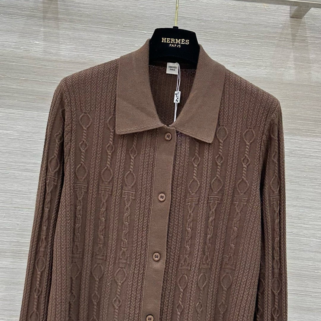 Cable Knit Button-Up Polo