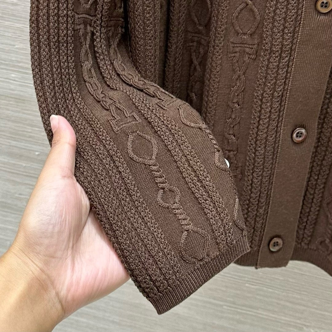 Cable Knit Button-Up Polo