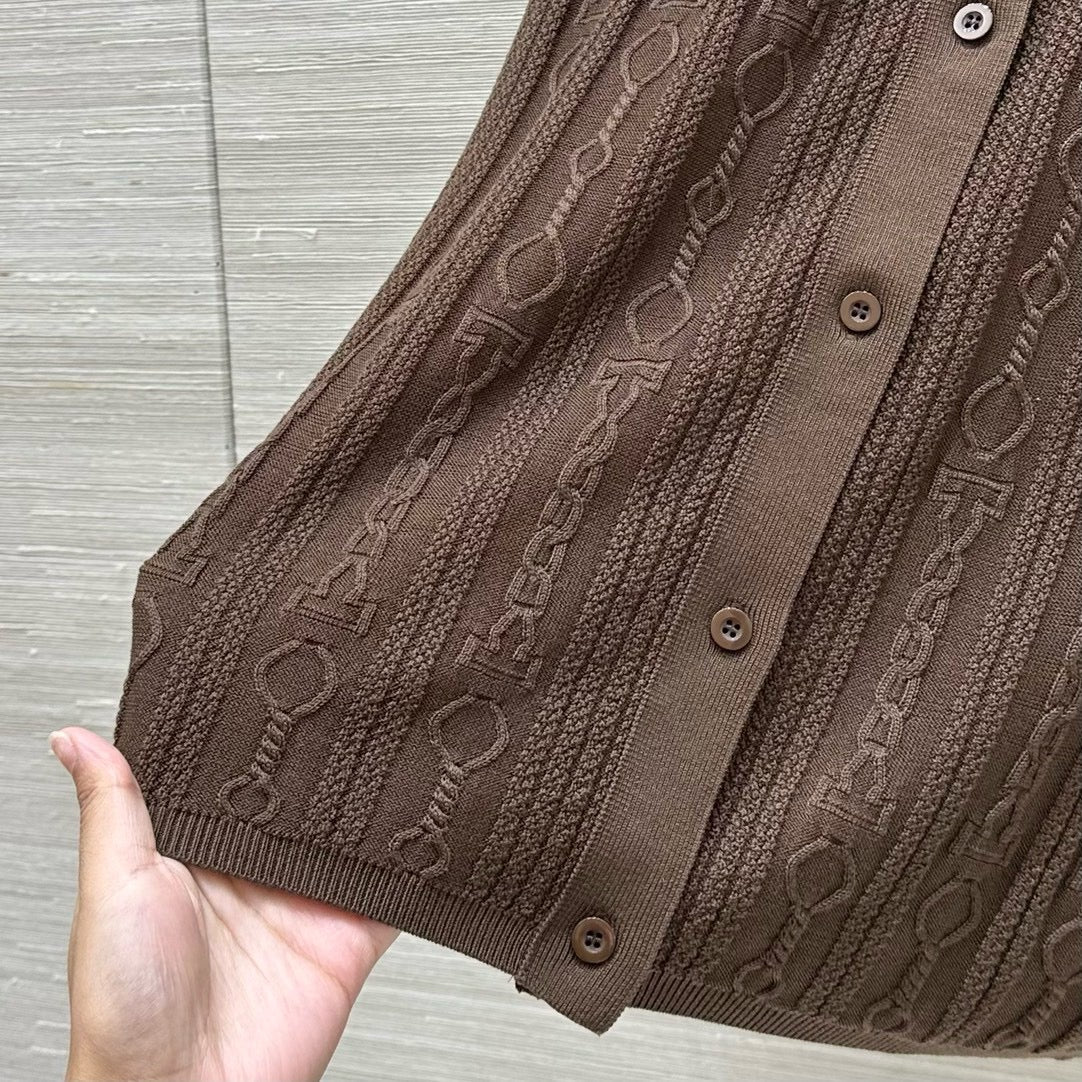 Cable Knit Button-Up Polo