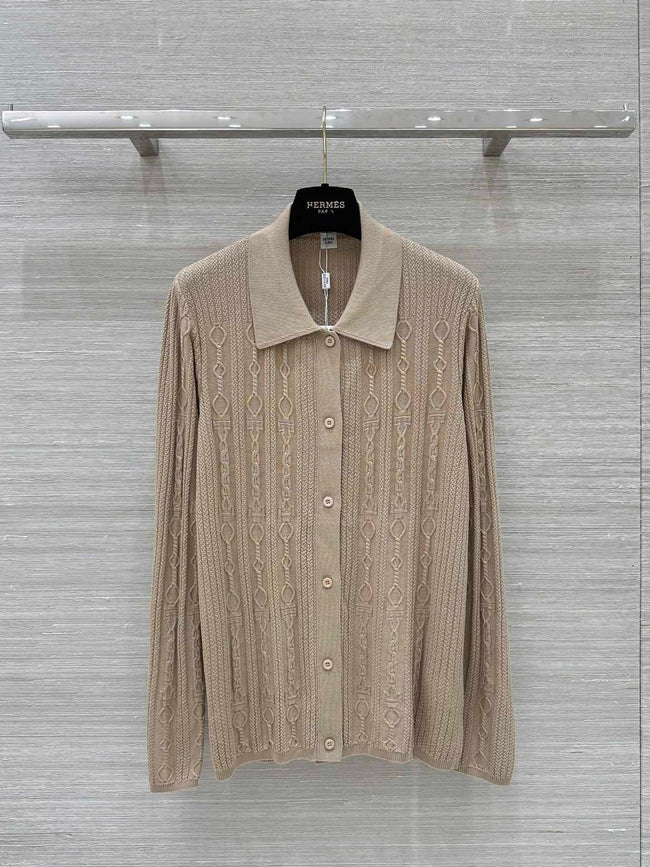 Cable Knit Button-Up Polo