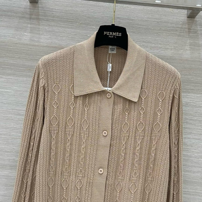 Cable Knit Button-Up Polo