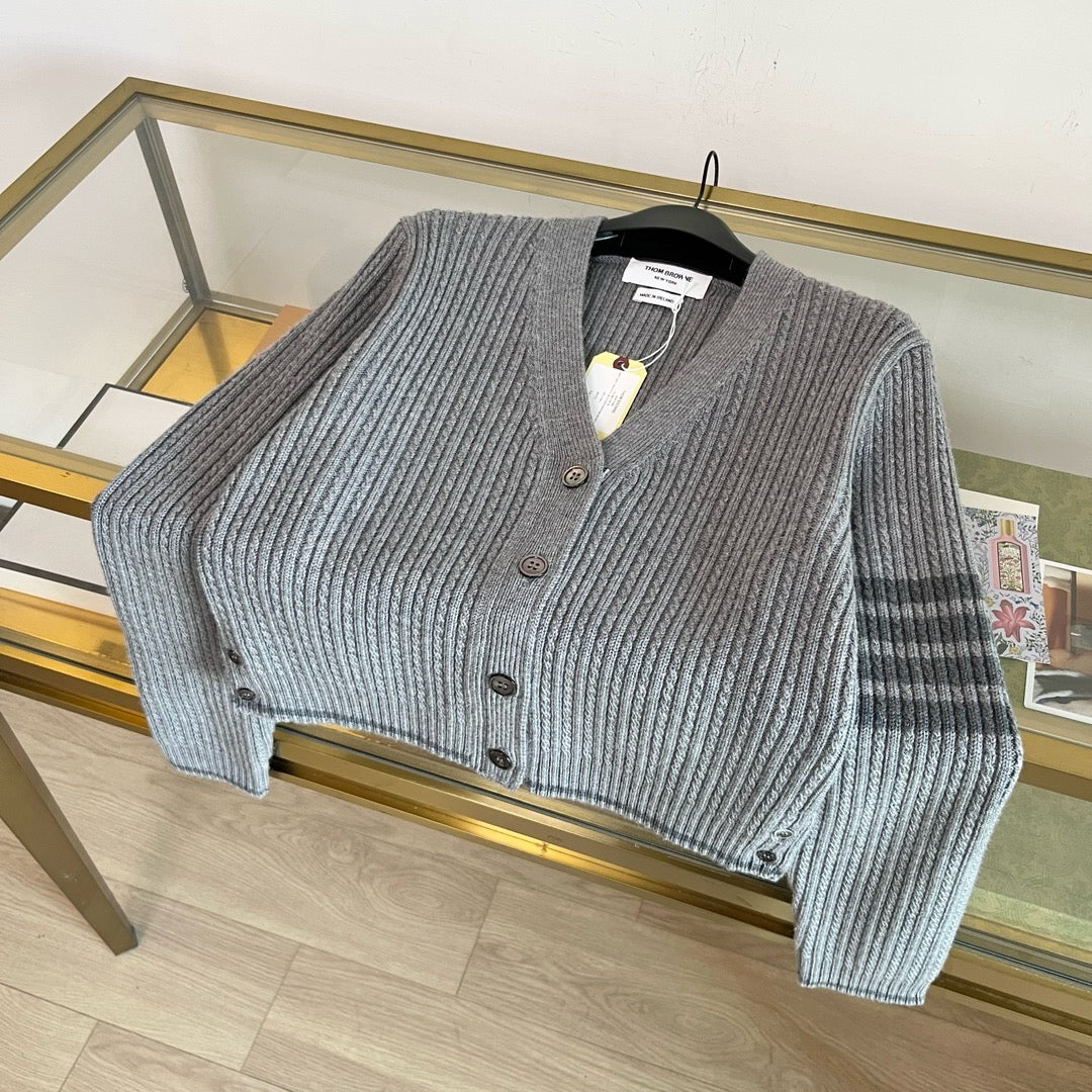 Ribbed Stripe Sleeve Cardigan