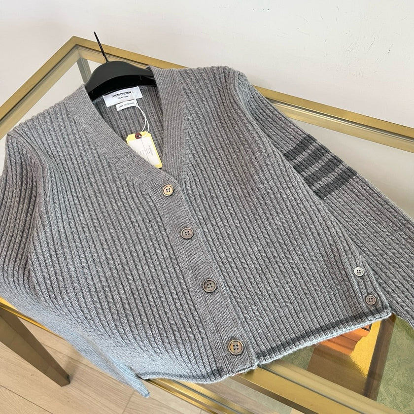 Ribbed Stripe Sleeve Cardigan