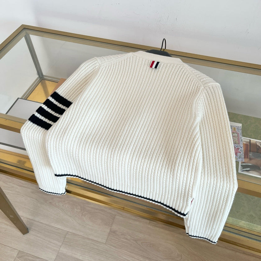 Ribbed Stripe Sleeve Cardigan