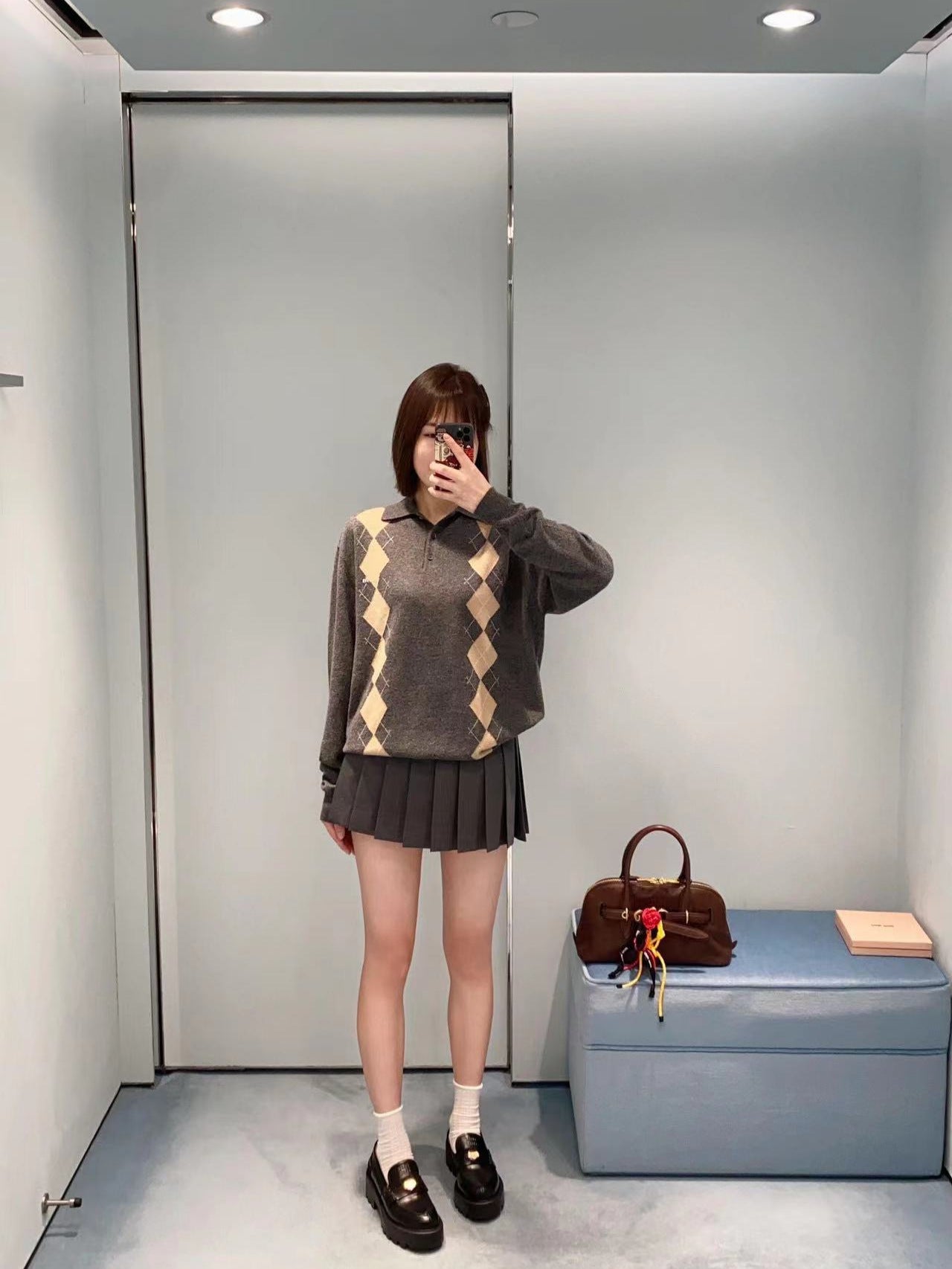 Argyle Knit Polo Sweater