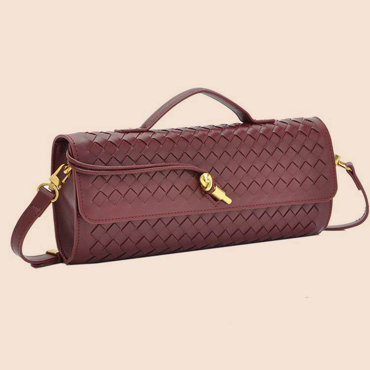 Tori Black Faux Leather Woven Clutch