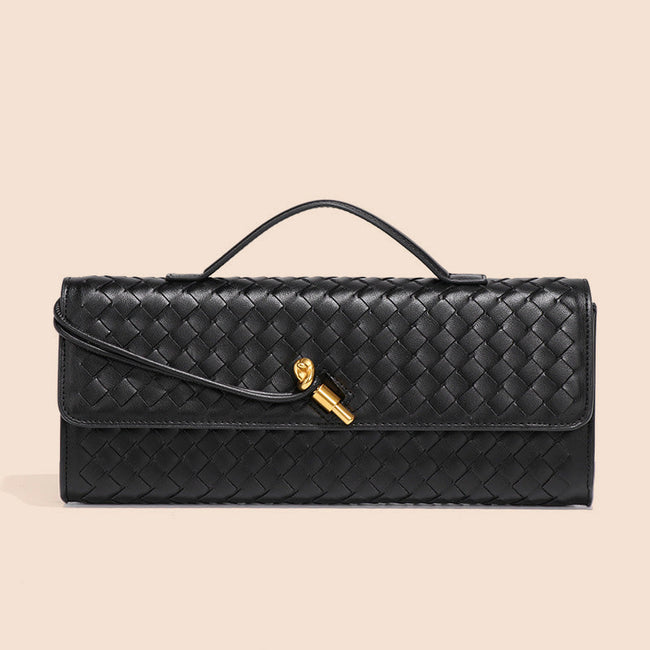 Tori Black Faux Leather Woven Clutch
