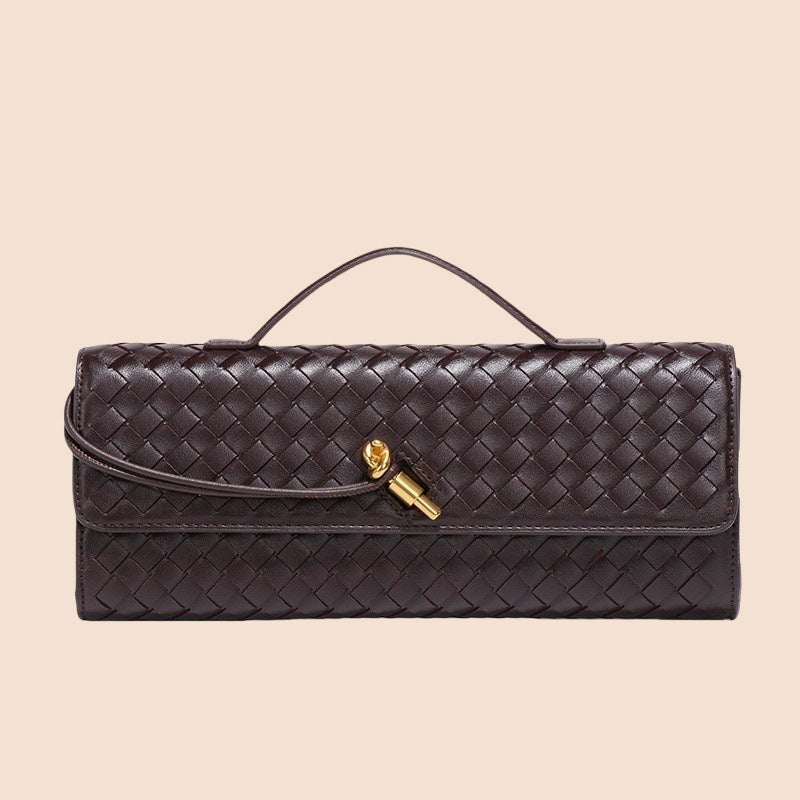 Tori Black Faux Leather Woven Clutch