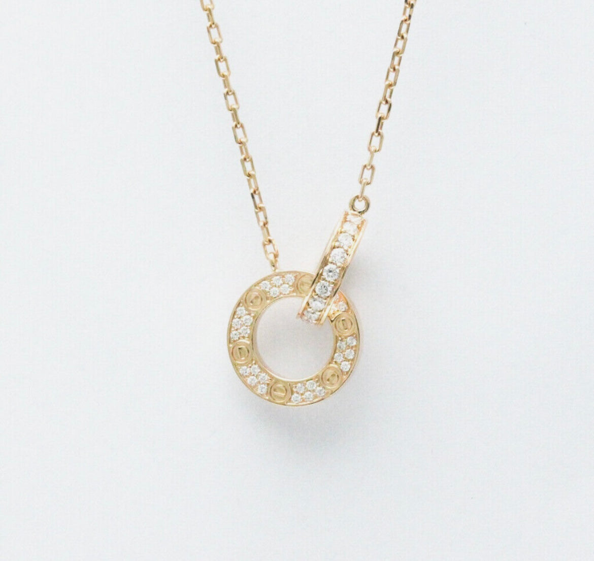 Diamond interlocked stamp necklace
