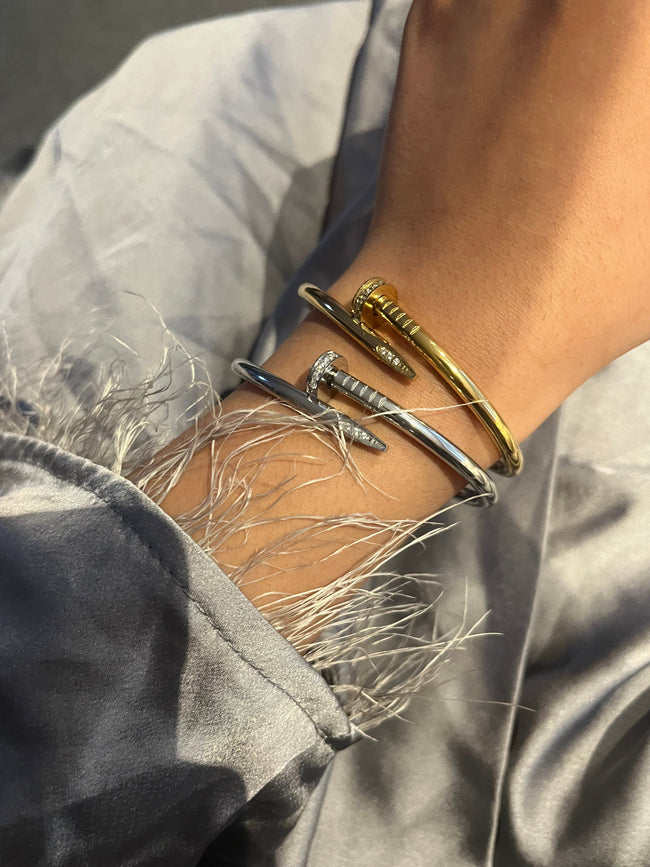 ARIJ stamped half diamond  pin bangle