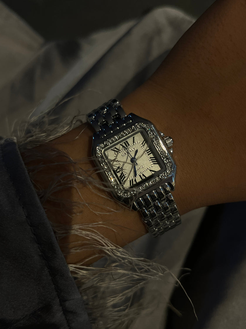 Mahnoor silver diamond watch