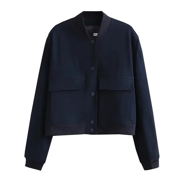 Woman Bomber Jacket-Navy Blue
