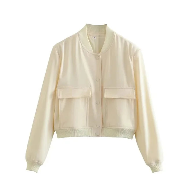 Woman Bomber Jacket-Beige