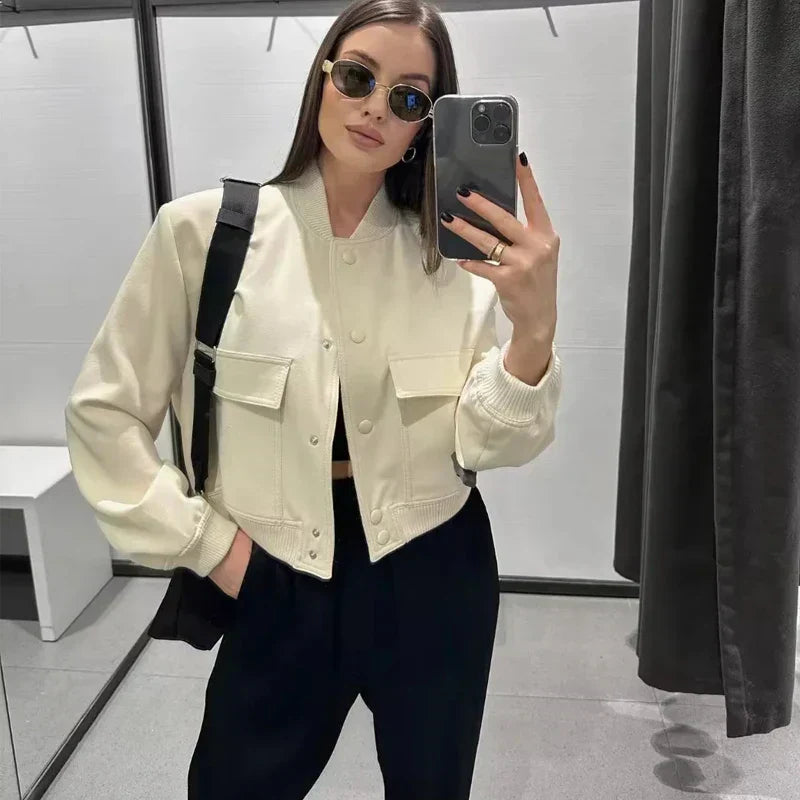 Woman Bomber Jacket-Beige