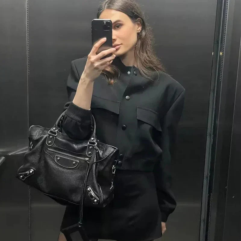 Woman Bomber Jacket-Black
