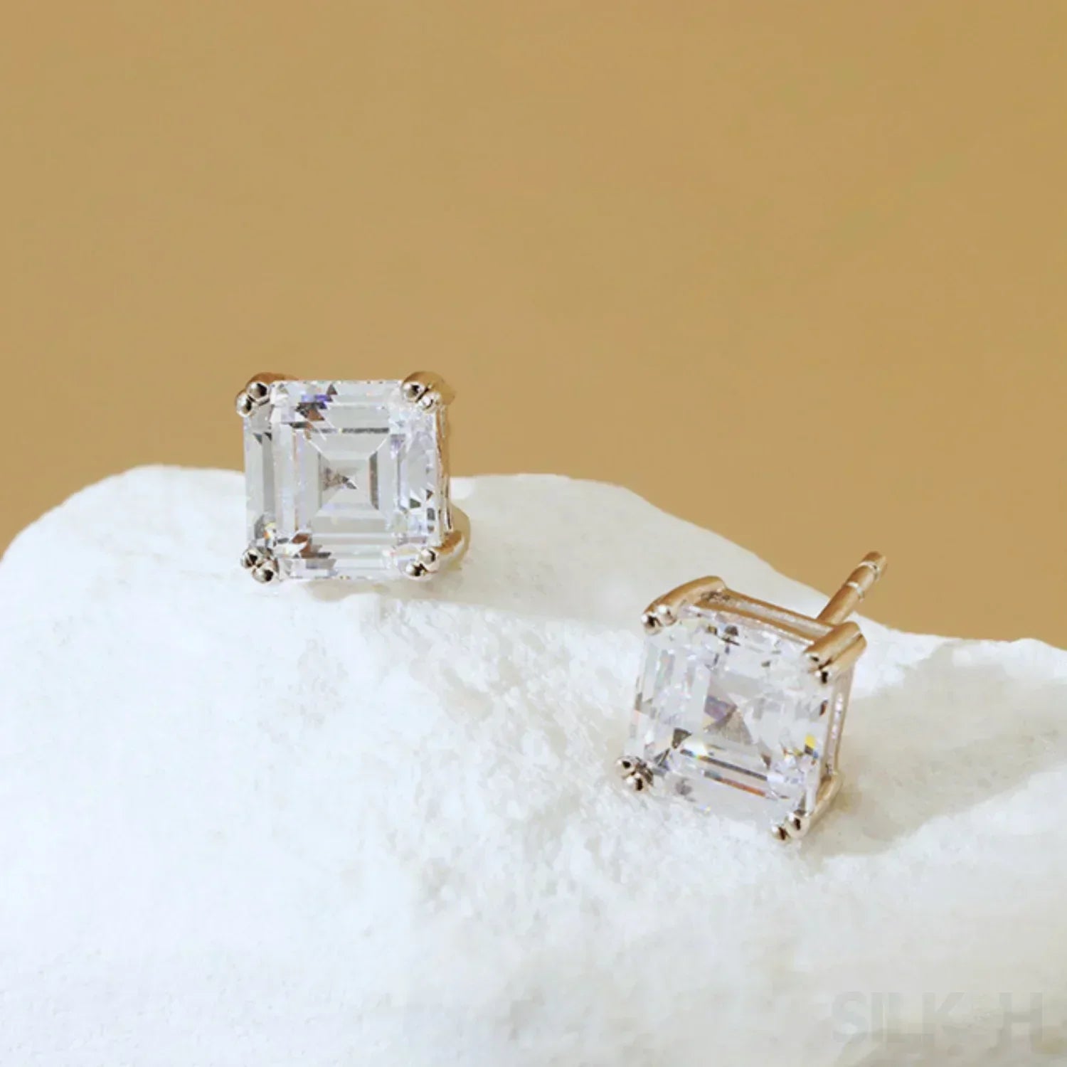 Asscher Cut Sterling Silver Zircon Earrings Rae