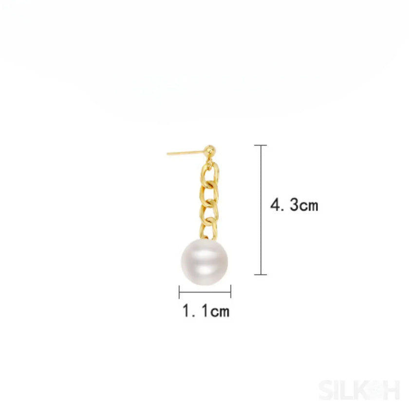 Chain Links 14K Gold Plated Sterling Silver Pearl Dangle Earrings Luz
