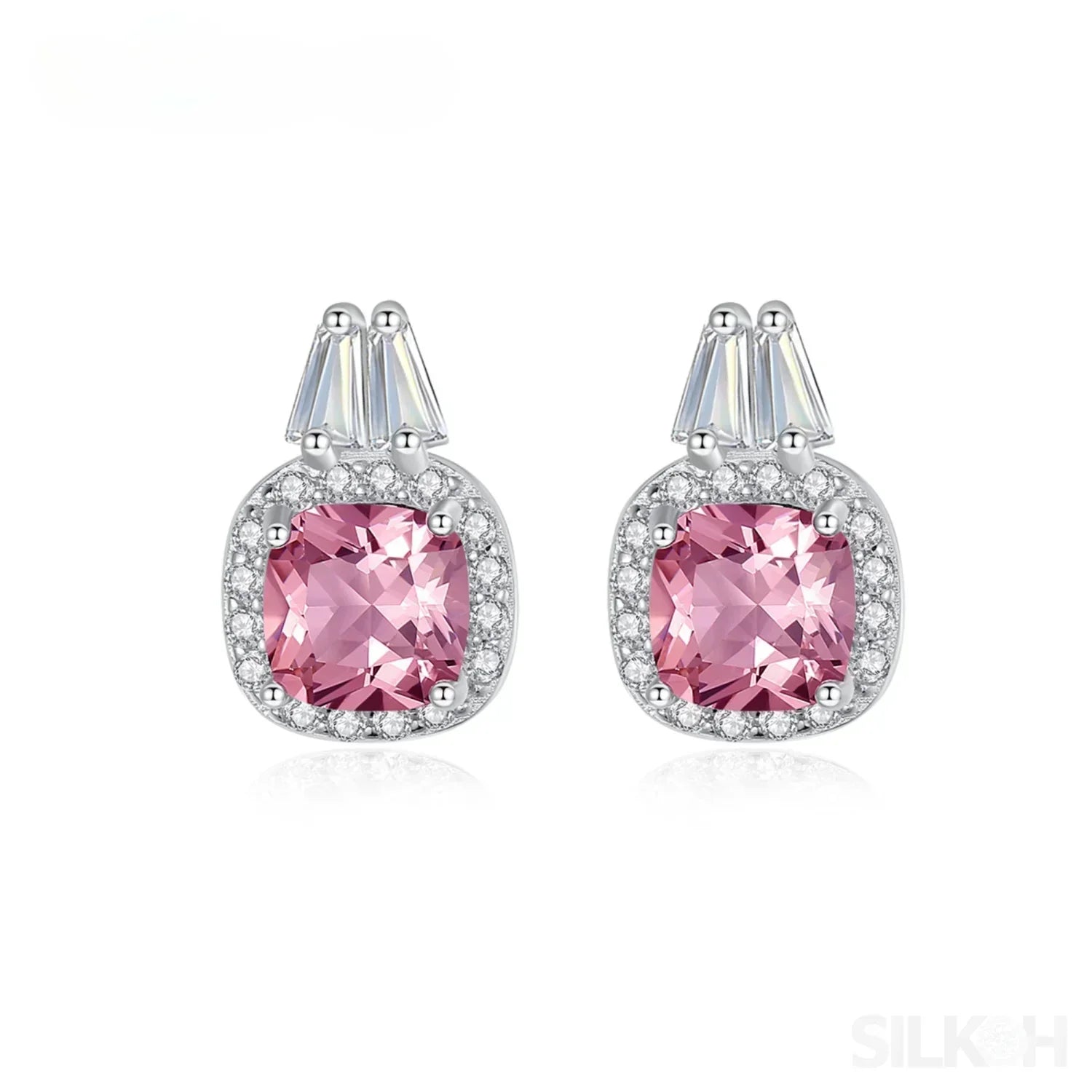 Cushion Cut Sterling Silver Pink Morganite Bridal Jewelry Set Amy