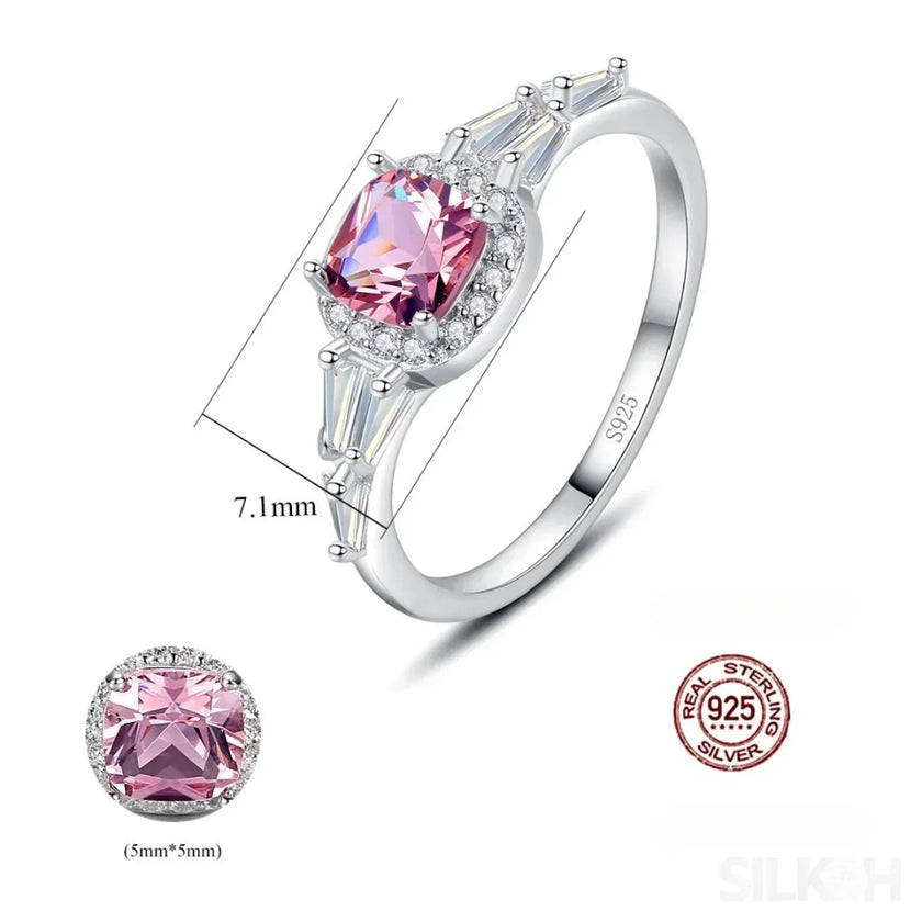 Cushion Cut Sterling Silver Pink Morganite Bridal Jewelry Set Amy
