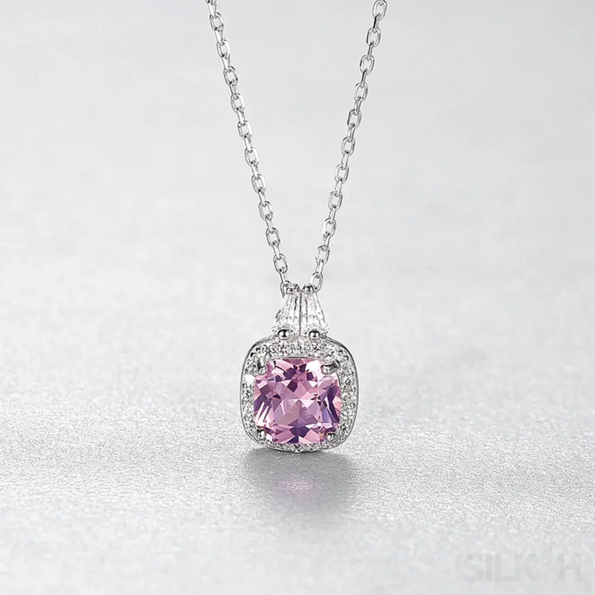 Cushion Cut Sterling Silver Pink Morganite Bridal Jewelry Set Amy