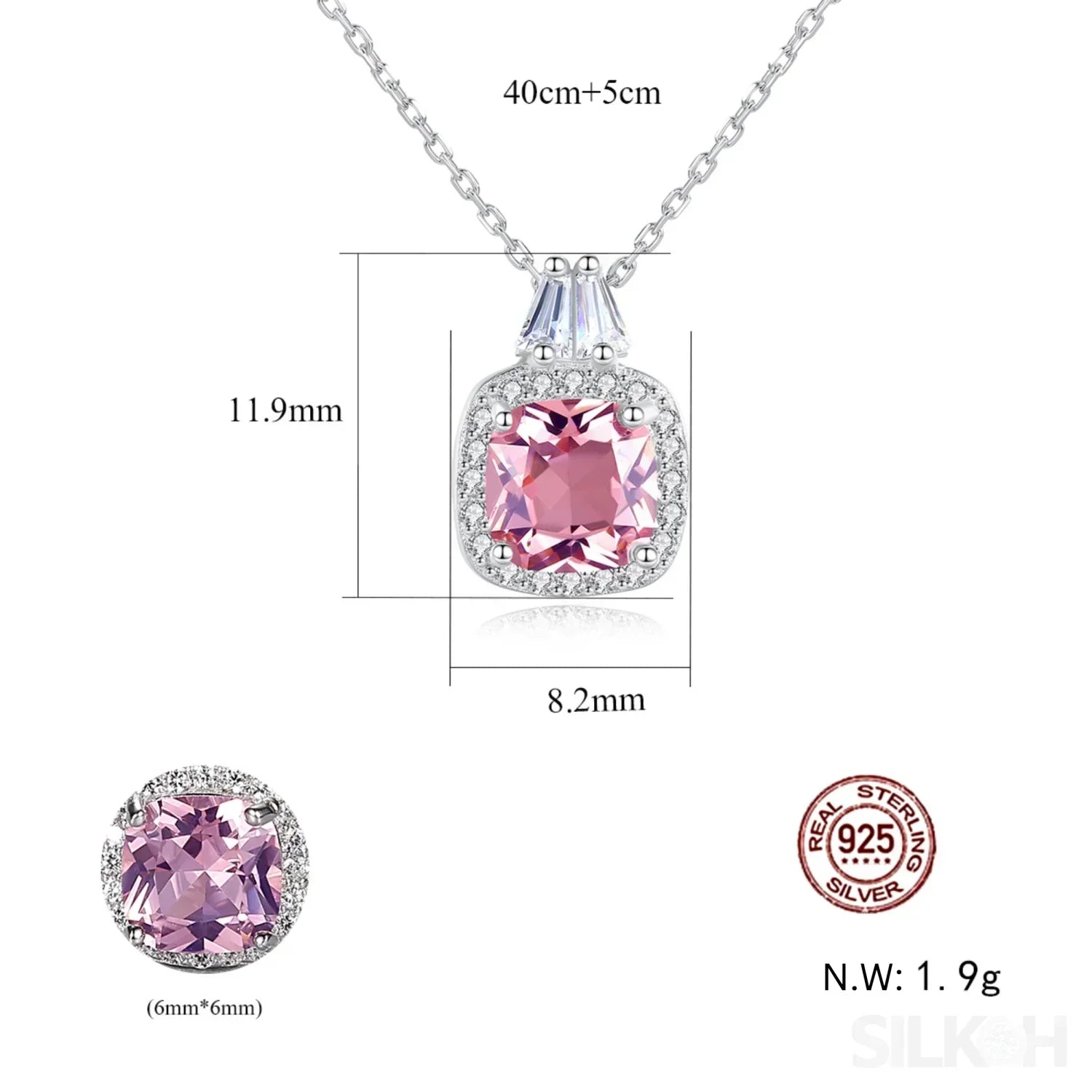 Cushion Cut Sterling Silver Pink Morganite Bridal Jewelry Set Amy