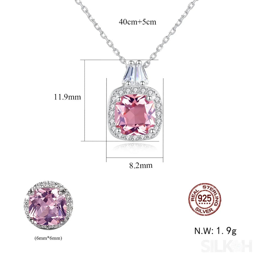 Cushion Cut Sterling Silver Pink Morganite Bridal Jewelry Set Amy