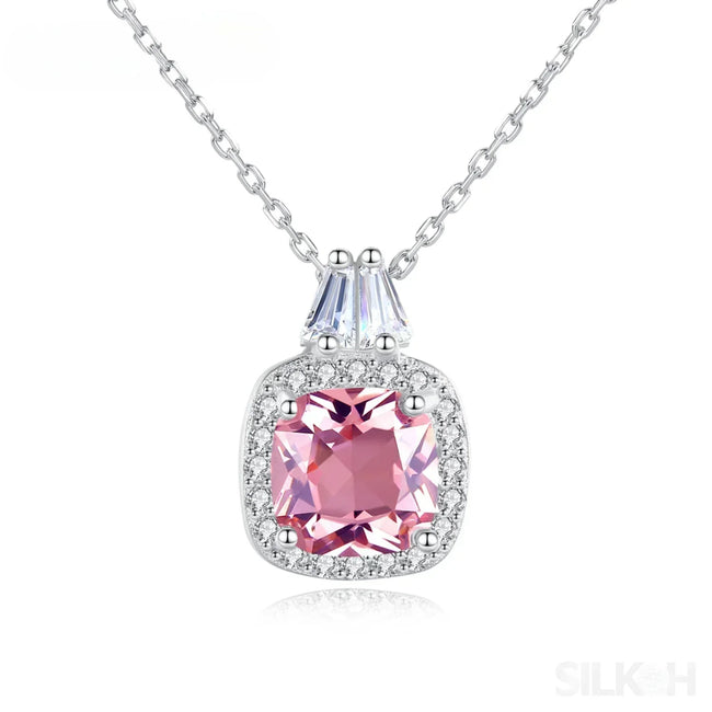 Cushion Cut Sterling Silver Pink Morganite Bridal Jewelry Set Amy