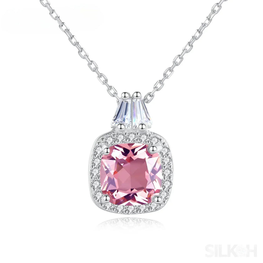 Cushion Cut Sterling Silver Pink Morganite Bridal Jewelry Set Amy