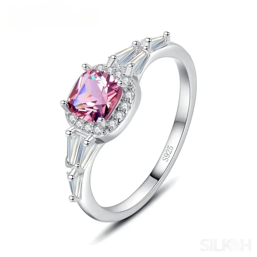 Cushion Cut Sterling Silver Pink Morganite Bridal Jewelry Set Amy