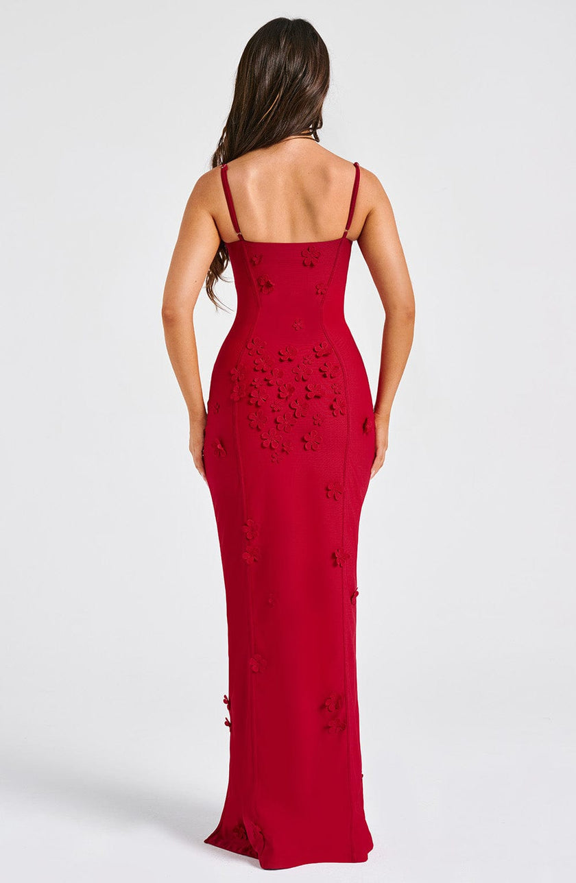Scarlet Symphony Maxi Dress- Red