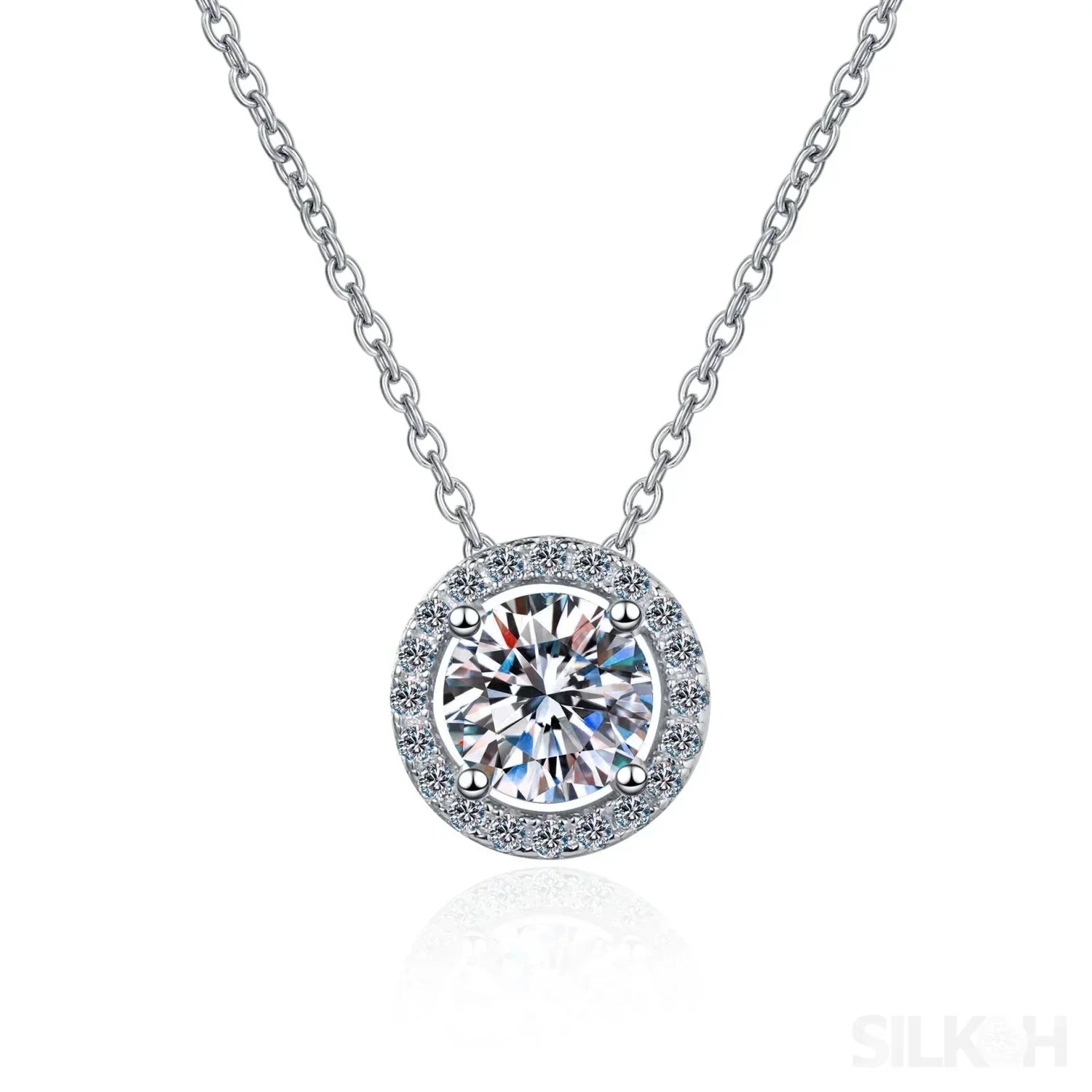 Elegant Halo Pendant 925 Sterling Silver Moissanite Necklace Ana