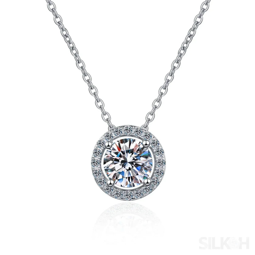 Elegant Halo Pendant 925 Sterling Silver Moissanite Necklace Ana