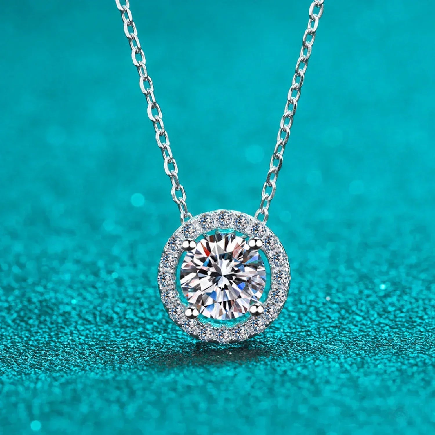Elegant Halo Pendant 925 Sterling Silver Moissanite Necklace Ana
