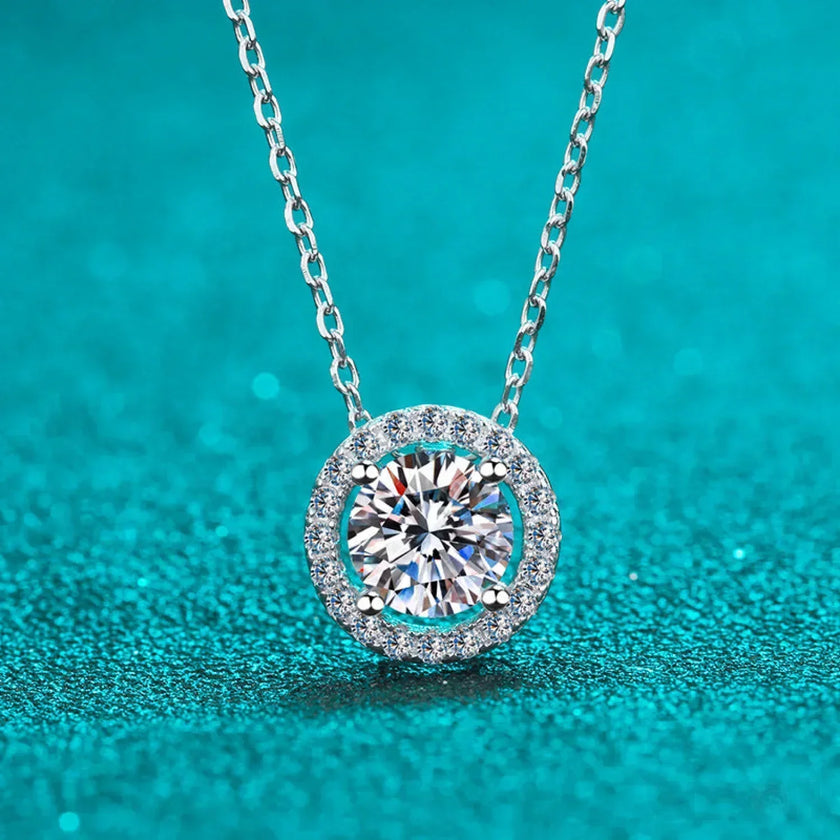 Elegant Halo Pendant 925 Sterling Silver Moissanite Necklace Ana