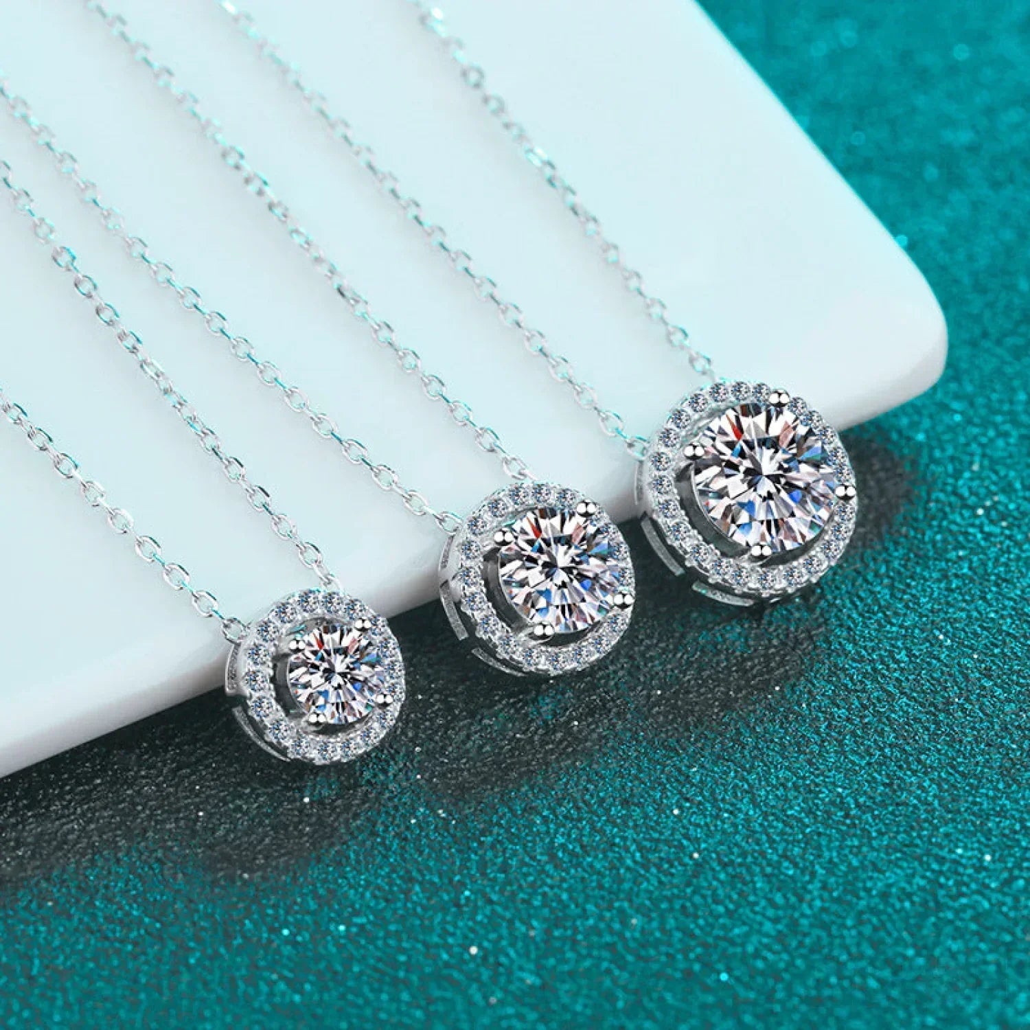Elegant Halo Pendant 925 Sterling Silver Moissanite Necklace Ana