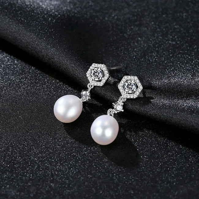 Elegant Sterling Silver Pearl Drop Bridal Earrings Bry