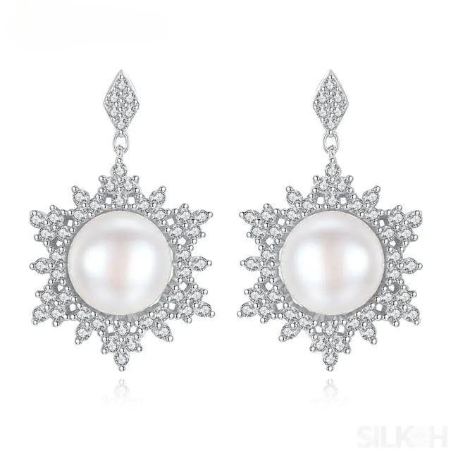 Freshwater Snowflake Shape Sterling Silver Pearl Stud Earring Ayla