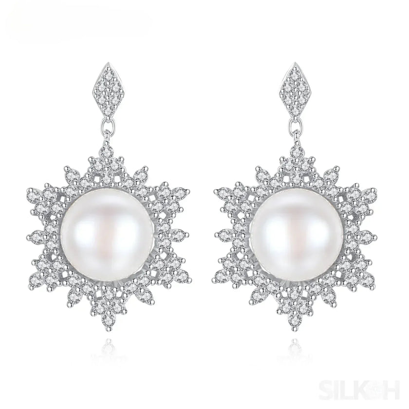 Freshwater Snowflake Shape Sterling Silver Pearl Stud Earring Ayla