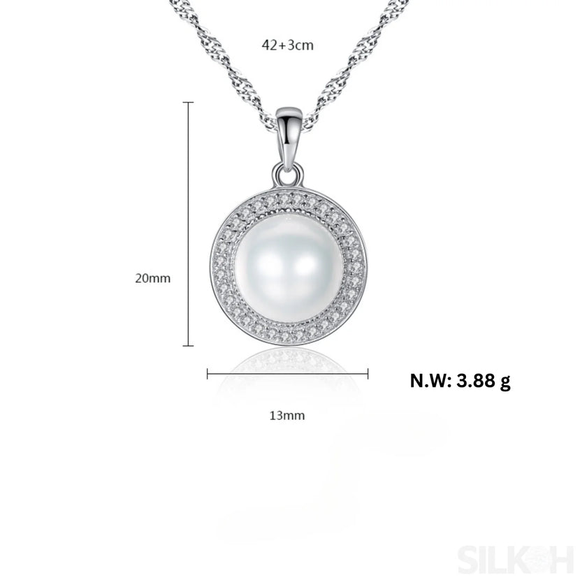 Halo Sterling Silver Natural Pearl wedding Jewelry Set Ann