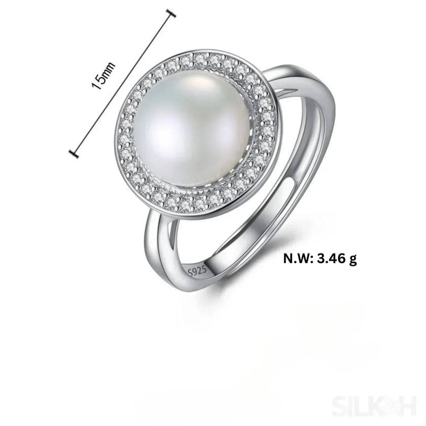 Halo Sterling Silver Natural Pearl wedding Jewelry Set Ann
