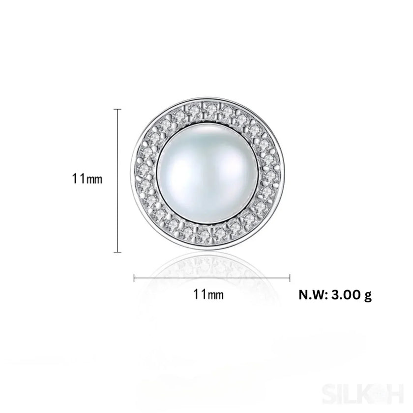 Halo Sterling Silver Natural Pearl wedding Jewelry Set Ann