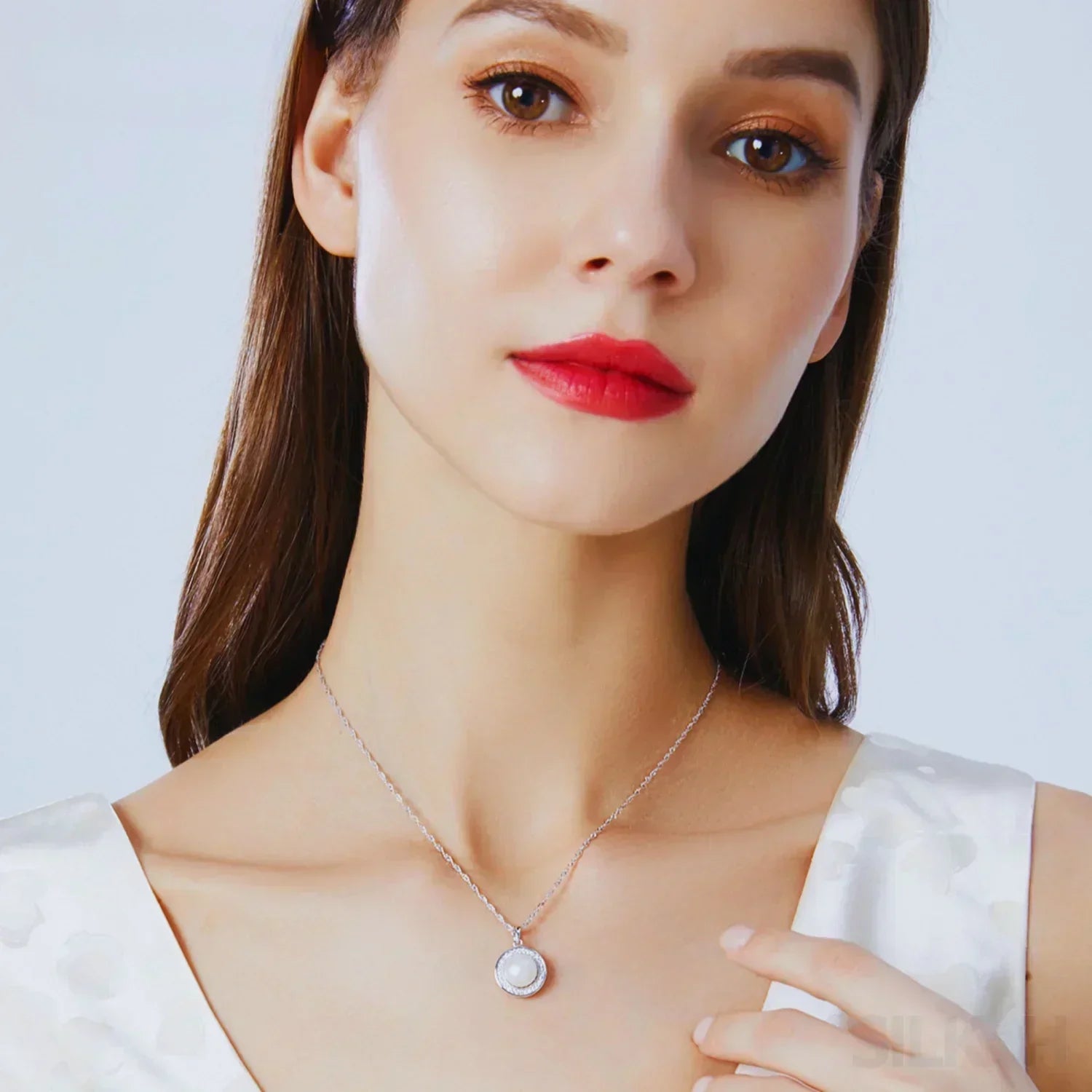 Halo Sterling Silver Natural Pearl wedding Jewelry Set Ann
