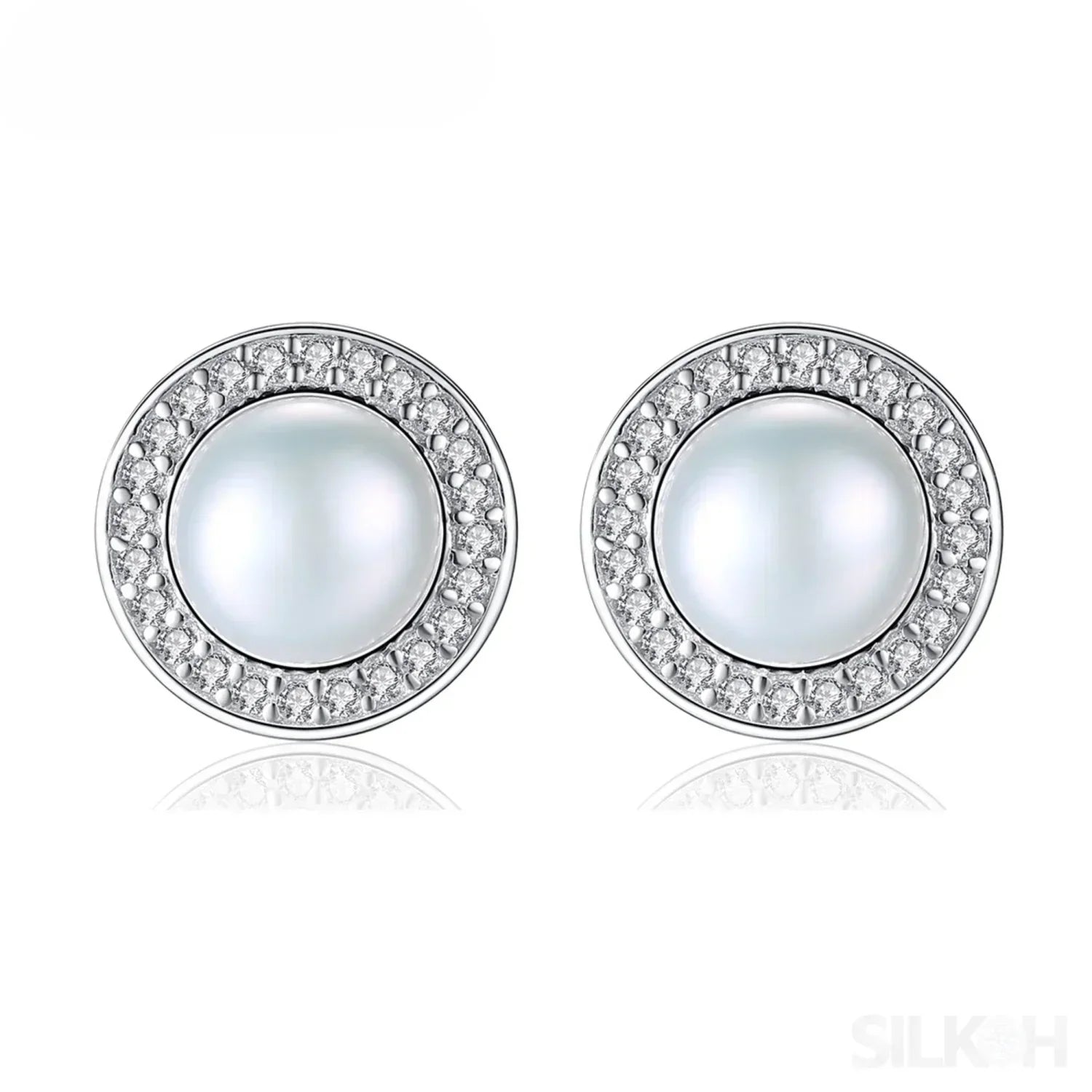 Halo Sterling Silver Natural Pearl wedding Jewelry Set Ann