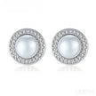 Halo Sterling Silver Natural Pearl wedding Jewelry Set Ann