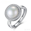 Halo Sterling Silver Natural Pearl wedding Jewelry Set Ann