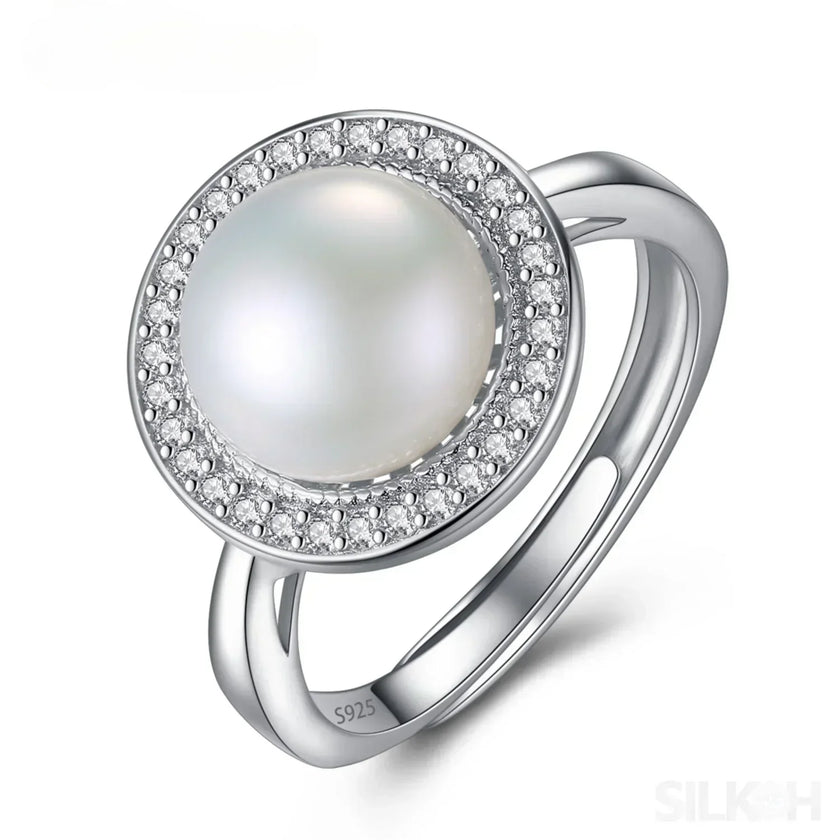 Halo Sterling Silver Natural Pearl wedding Jewelry Set Ann