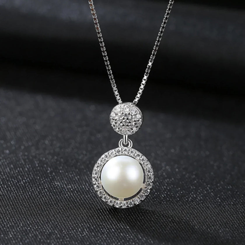 Micropaved Cubic Zirconia Sterling Silver Pearl Bridal Jewelry Set Ana