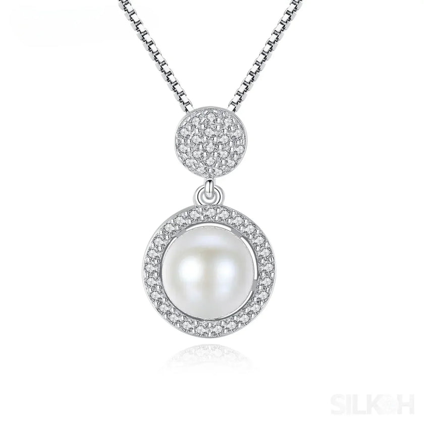 Micropaved Cubic Zirconia Sterling Silver Pearl Bridal Jewelry Set Ana